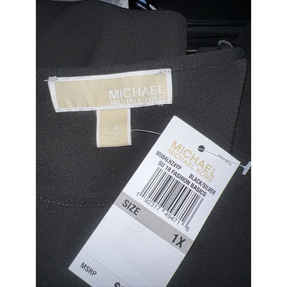Michael Kors Black Ruffle Grommet Sleeve Blouse Scoop Neck Plus Size 1X NEW